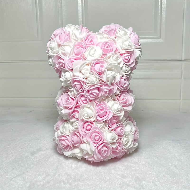 Ours en Roses Artificielles - Cadeau Romantique Saint-Valentin, Anniversaire, Fête des Mères