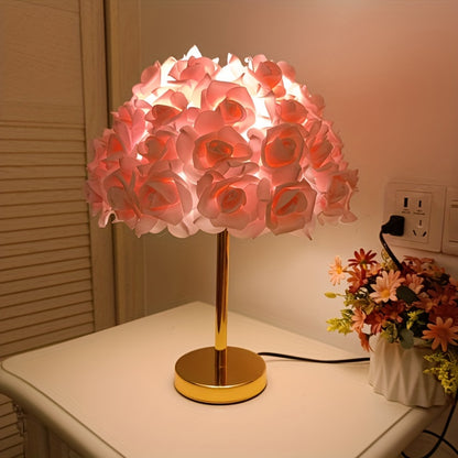 Abat-Jour Lampe de Table Pétales de Rose Rose 32cm - Support Métal - Design Moderne Tissu - Décoration Maison