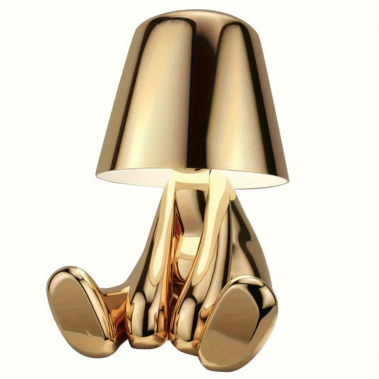 Lampe Statue Penseur Doré LED USB - 3 Niveaux de Luminosité - Veilleuse Décorative Design Italien - Cadeau Maison