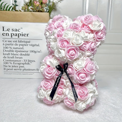 Ours en Roses Artificielles - Cadeau Romantique Saint-Valentin, Anniversaire, Fête des Mères