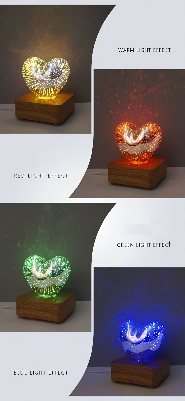 Lampe LED 3D Cœur d'Amour Feux d'Artifice USB - Veilleuse Décorative - Cadeau Saint-Valentin, Camping, Chambre
