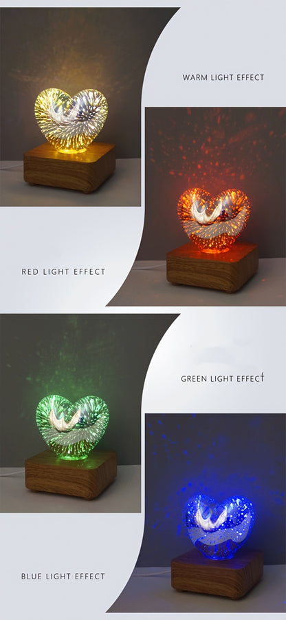 Lampe LED 3D Cœur d'Amour Feux d'Artifice USB - Veilleuse Décorative - Cadeau Saint-Valentin, Camping, Chambre
