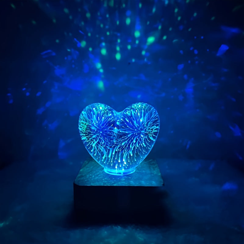 Lampe LED 3D Cœur d'Amour Feux d'Artifice USB - Veilleuse Décorative - Cadeau Saint-Valentin, Camping, Chambre