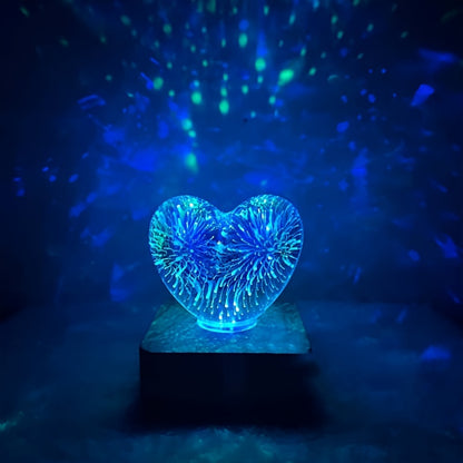 Lampe LED 3D Cœur d'Amour Feux d'Artifice USB - Veilleuse Décorative - Cadeau Saint-Valentin, Camping, Chambre