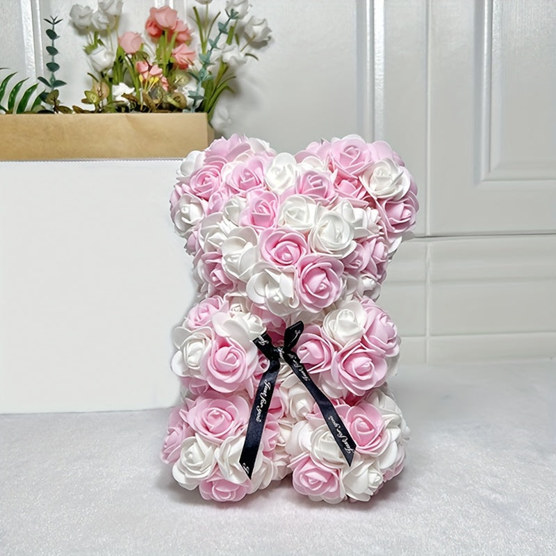 Ours en Roses Artificielles - Cadeau Romantique Saint-Valentin, Anniversaire, Fête des Mères