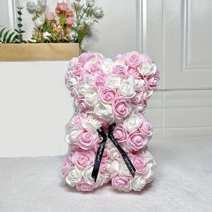 Ours en Roses Artificielles - Cadeau Romantique Saint-Valentin, Anniversaire, Fête des Mères