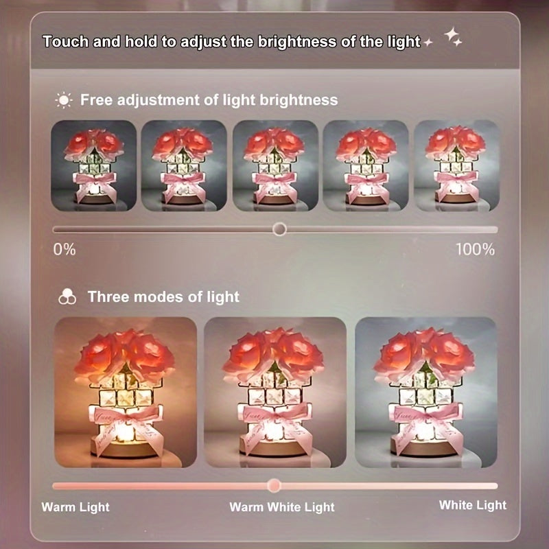 Lampe LED Rose Romantique - Veilleuse Décorative Branchement Secteur - Décoration Chambre, Salon - Cadeau Saint-Valentin, Anniversaire