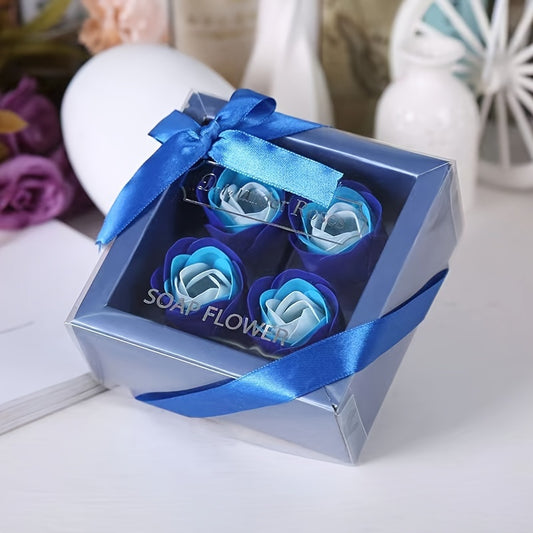 Coffret Cadeau 4 Roses Savon Artificielles - Fleurs Décoratives Parfumées - Cadeau Saint-Valentin, Fête des Mères, Noël, Mariage