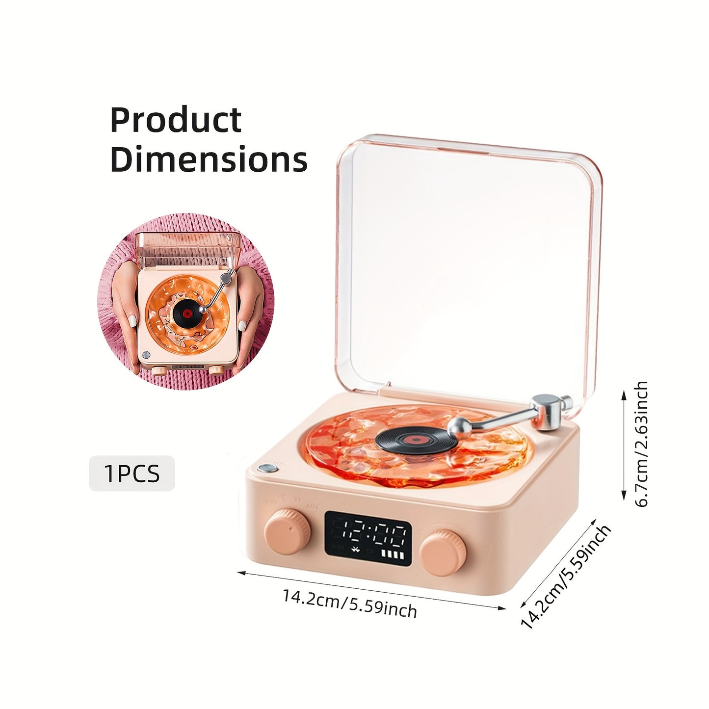 Enceinte Sans Fil Multifonction avec Bruit Blanc - 4 Sons Naturels, Projection RGB, Éclairage Ambiant - Design Rétro Tourne-Disque