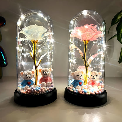 Rose Lumineuse sous Cloche LED - Décoration Romantique - Cadeau Saint-Valentin, Fête des Mères, Noël