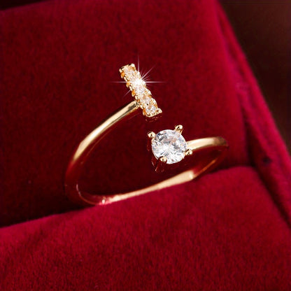 Bague Ajustable en Cuivre avec Zircone Ronde - 26 Lettres Alphabet - Bijou Tendance Femme