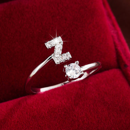 Bague Ajustable en Cuivre avec Zircone Ronde - 26 Lettres Alphabet - Bijou Tendance Femme