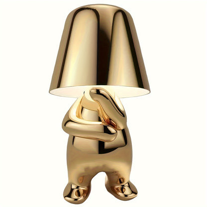 Lampe Statue Penseur Doré LED USB - 3 Niveaux de Luminosité - Veilleuse Décorative Design Italien - Cadeau Maison