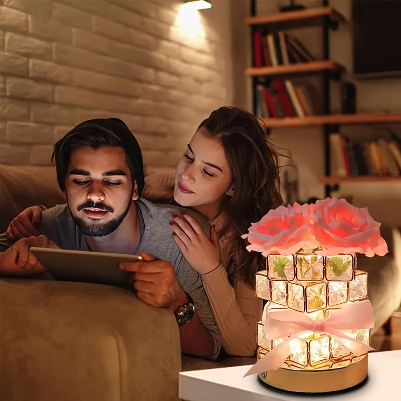Lampe LED Rose Romantique - Veilleuse Décorative Branchement Secteur - Décoration Chambre, Salon - Cadeau Saint-Valentin, Anniversaire