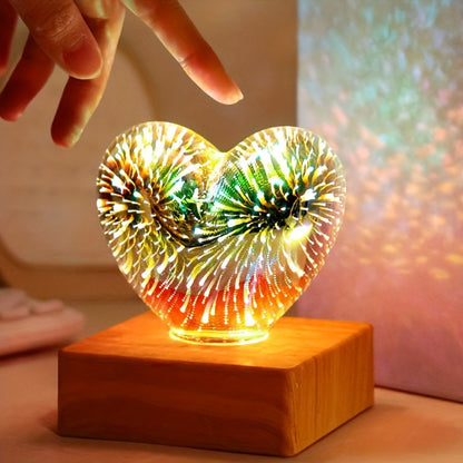 Lampe LED 3D Cœur d'Amour Feux d'Artifice USB - Veilleuse Décorative - Cadeau Saint-Valentin, Camping, Chambre