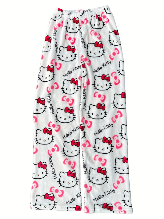 Pantalon de Pyjama Femme Hello Kitty en Flanelle - Style Y2K Rose et Noir - Doux et Confortable - Cadeau Automne