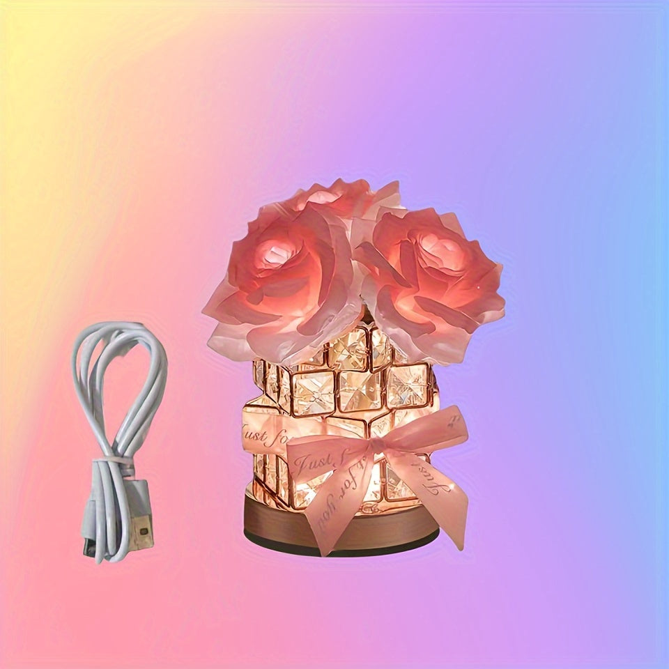 Lampe LED Rose Romantique - Veilleuse Décorative Branchement Secteur - Décoration Chambre, Salon - Cadeau Saint-Valentin, Anniversaire