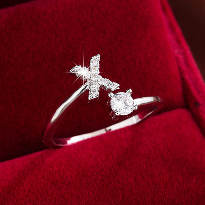 Bague Ajustable en Cuivre avec Zircone Ronde - 26 Lettres Alphabet - Bijou Tendance Femme