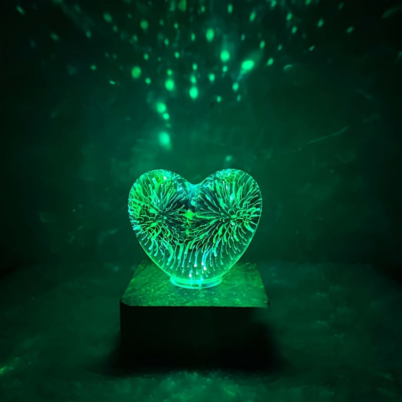 Lampe LED 3D Cœur d'Amour Feux d'Artifice USB - Veilleuse Décorative - Cadeau Saint-Valentin, Camping, Chambre