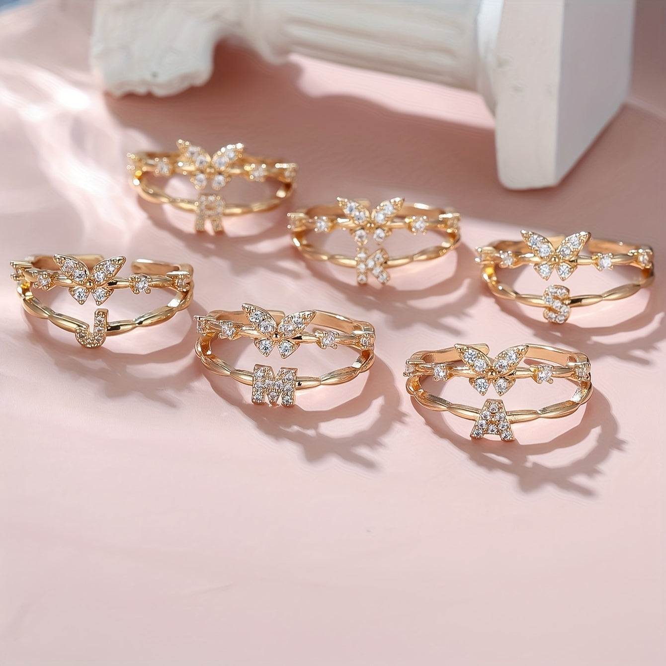 Bague Papillon avec Initiale A-Z - Bijou Empilable Élégant - Cadeau Anniversaire, Noël - Femme