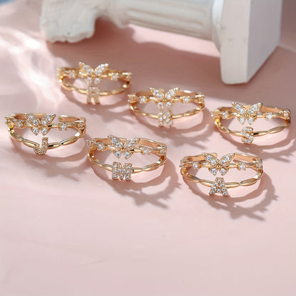 Bague Papillon avec Initiale A-Z - Bijou Empilable Élégant - Cadeau Anniversaire, Noël - Femme