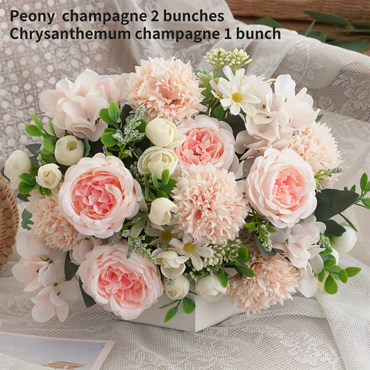 Bouquet Artificiel Pivoines, Hortensias & Chrysanthèmes - 3 Bouquets - Décoration Mariage, Maison